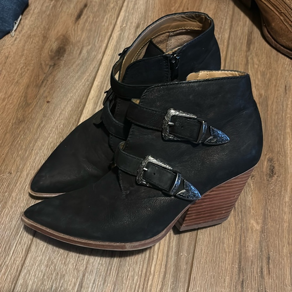 Franco Sarto Granton Booties Suede Black with buckles. Woman’s size 8